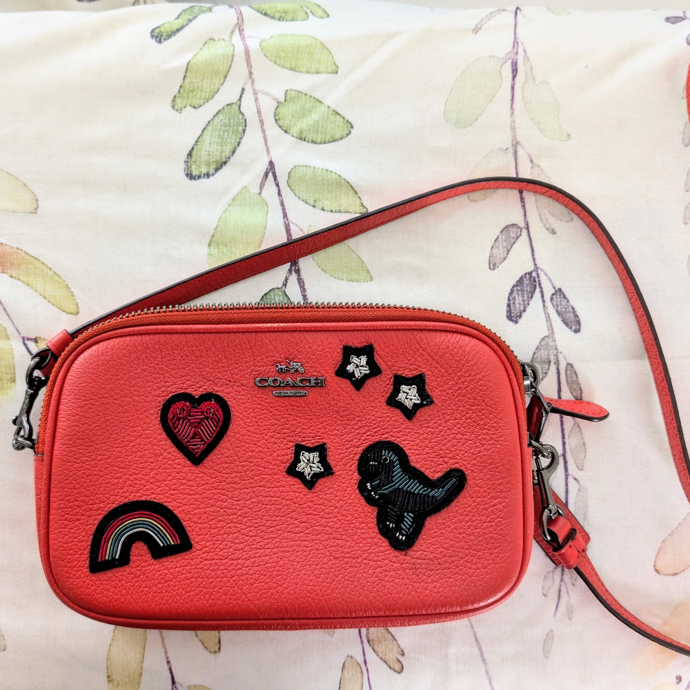 Coach Red Crossbody Bag with Patches